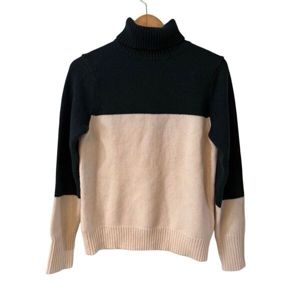 G/FORE Women’s 100% Lambswool Turtleneck Sweater Green White Colorblock Medium - Picture 1 of 9